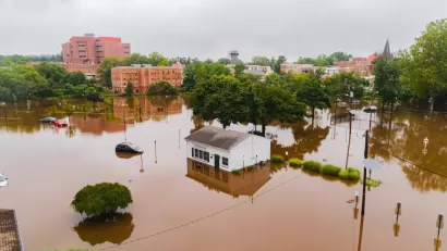 Aerial view of flooding in Mout Holly, New Jersey