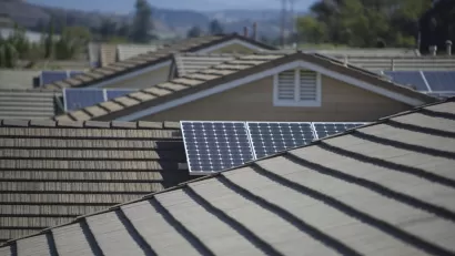 View of solar panels on roofs
