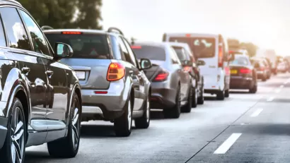 View of cars in traffic jam from behind