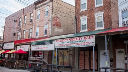 Brick storefronts in Philadelphia, Pennsylvania
