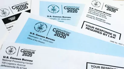 Close-up of a pile of Census 2020 forms