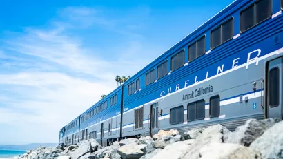 Pacific Surfliner Amtrak train on California coast