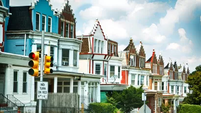 Colorfu rowhouses in Philadelphia, Pennsylvania
