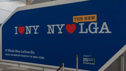 The interior of the new Terminal B arrivals and departures hall at LaGuardia Airport