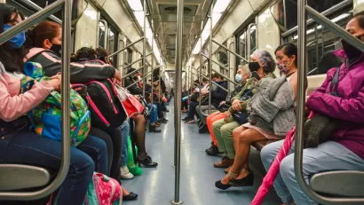 Passengers on a women's only subway car in Mexico City, Mexico