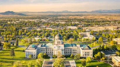 Aerial view of Montana state capitol building in Helena, Montana