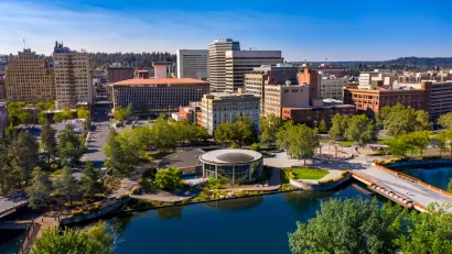 Aerial view of downtown Spokane, Washington
