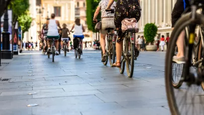 Group of bicyclists on a city street