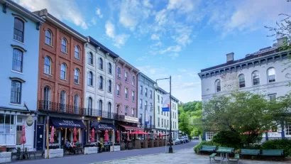 Downtown Kingston, New York with historic four-story buildings