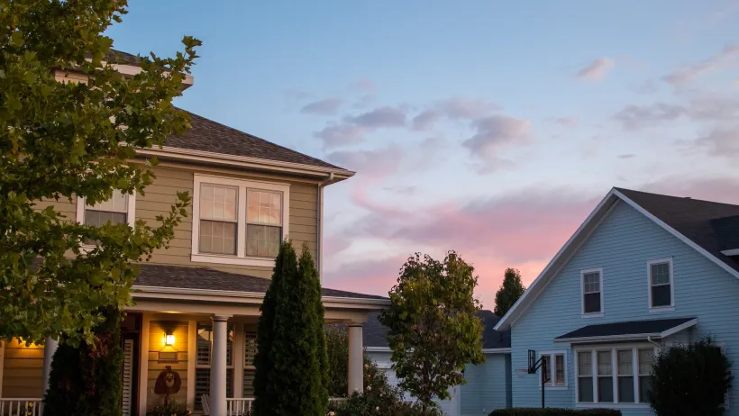 Houses in Salt Lake City, Utah at dusk.