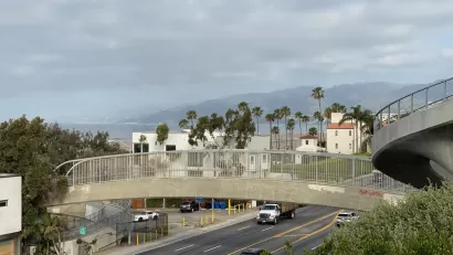 Pedestrian bridge over the Pacific Coast Highway in Santa Monica, California