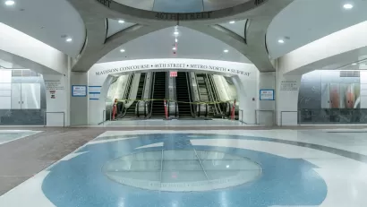 View of empty concourse at Grand Central Madison train station in New York City