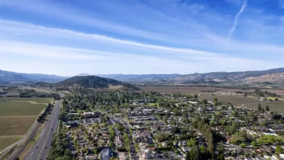 Aerial view of Yountville, California in Napa County