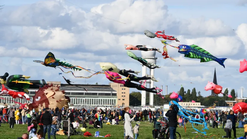 Unique kites up to 40 meters long provided a flying spectacle above Tempelhofer Feld, Berlin, Germany.