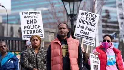 Protesters with signs in Atlanta after Tyre Nichols murder