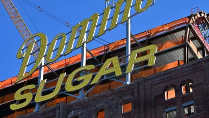 Old sugar factory in Domino Park in Williamsburg, Brooklyn, New York