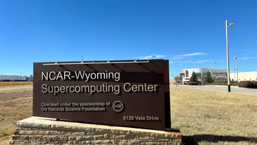 Sign for NCAR Supercomputing Center in Cheyenne, Wyoming.