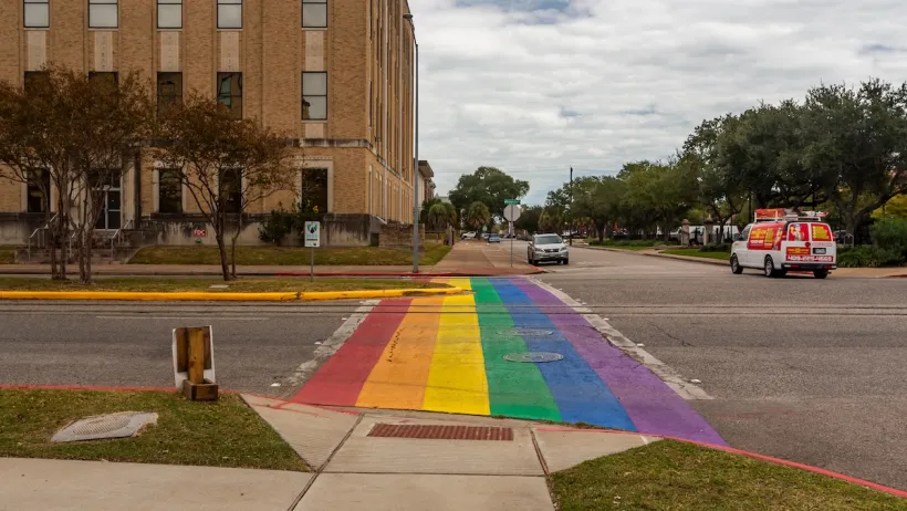 Rainbow crosswalk in Galveston, Texas.