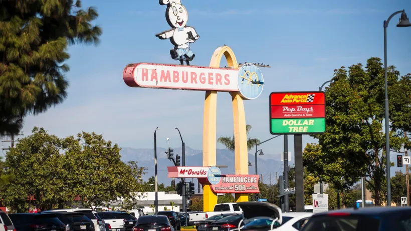 Vintage McDonald's sign at oldest McDonald's location in Downey, California.