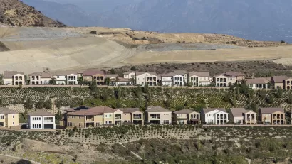 Hillside home construction in the Porter Ranch neighborhood of Los Angeles, California.