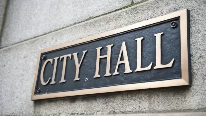 Plaque with City Hall engraved