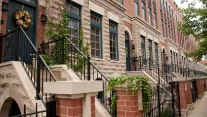 Row of brick townhomes in Chicago