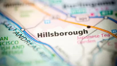 Close-up view of Hillsborough town name on map