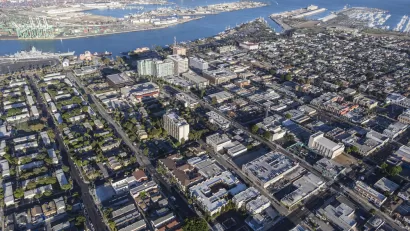 Aerial view of port community of San Pedro, California