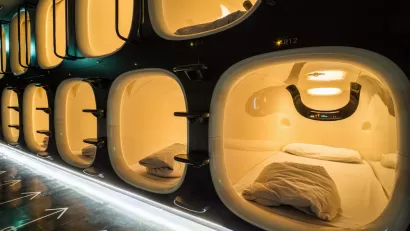 Capsule hotel in Japan
