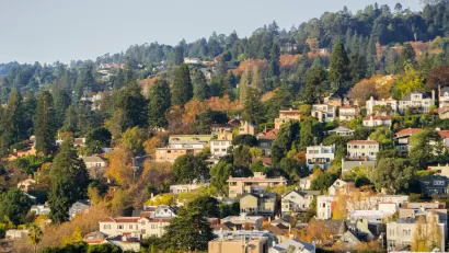 View of houses on Berkeley, California hillside