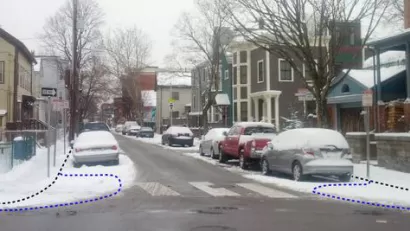 Small sneckdown at Hampshire and Elm in Cambridge, MA