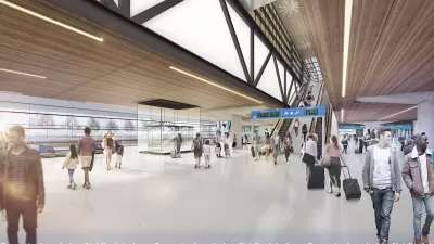 Rendering of busy concourse at Houston train station for Texas Central train.