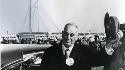 Robert Moses at the ribbon-cutting for the Verrazano-Narrows Bridge