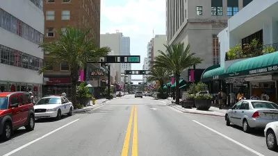 Loking down Flagler Street, Downtown Miami, Florida