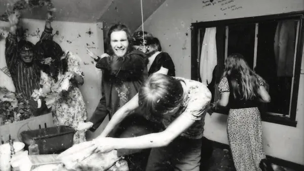 A food fight hosted by the art society Suicide Club, San Francisco, 1978. 