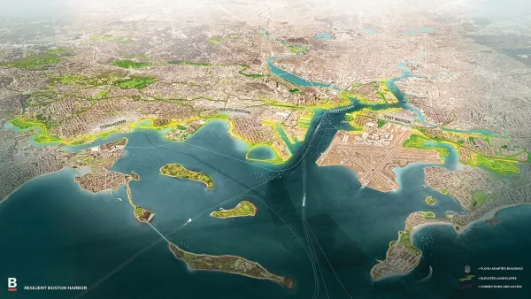 A map of the Boston harbor with locations highlighted that will be vulnerable to sea-level rise.