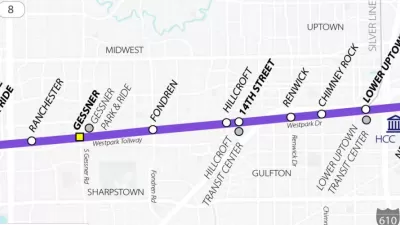 A map of the METRORapid University Corridor Project, showing the various stops along the proposed line.