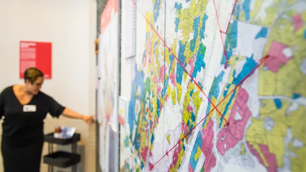 Close-up on map illustrating redlining at event commemorating 50th anniversary of Fair Housing Act.