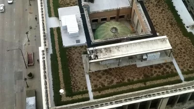 Aerial view of green roof on Chicago Cultural Center.