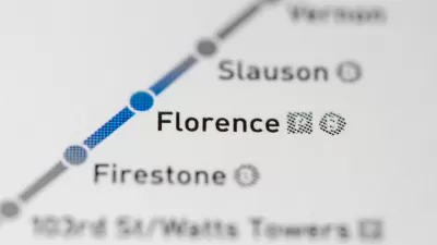 A map of the A Line in Los Angeles near where it passes the Florence Station.