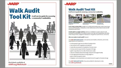 The cover of the AARP Walk Audit Tool Kit shows silhouettes of people crossing a street.