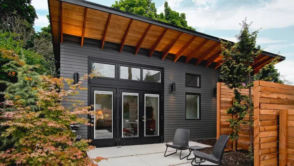A black and wood coloured ADU in Los Angeles