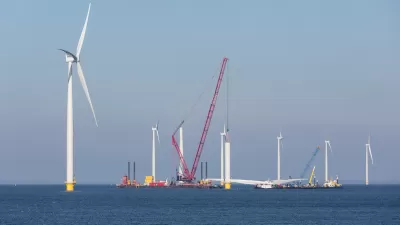 Construction site of offshore wind farm near the Dutch coast.