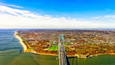 Aerial view of Verrazano-Narrows Bridge to Staten Island