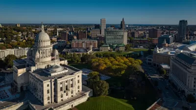 Aerial view of Rhode Island state capitol in Providence, Rhode Island.