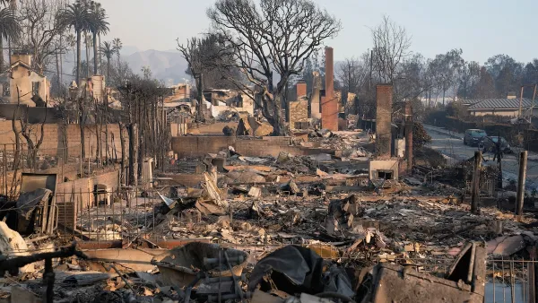 Homes destroyed by Palisades Fire in Los Angeles, California.