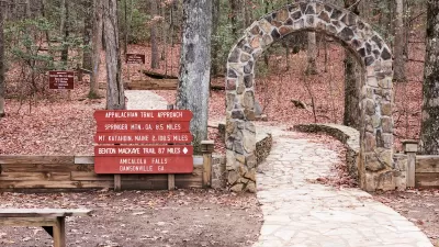 Trailhead for Appalachian Trail approach at Amicalola Falls State Park in Dawsonville, Georgia.