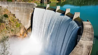 Water flowing over top of Englebright Dam in Northern California.