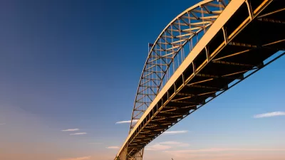 View from underneath Fremont Bridge in Portland, Oregon over Willamette River.