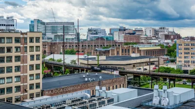 High view of buildings in University City district in Phialdelphia, Pennsylvania.